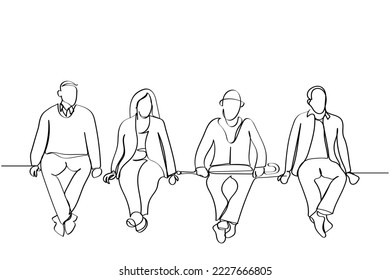 Continuous line art of elderly sitting together. Senior citizens friendship. Same struggles concept. Psychology concept art.