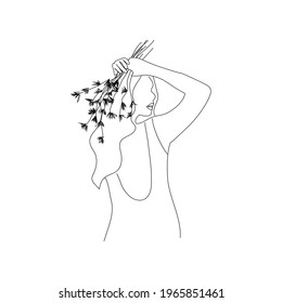 Continuous line art in elegant style for prints, fashion concept, drawing of set faces and hairstyle, people beauty minimalist, vector illustration for t-shirt,posters, textile, cards etc