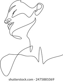 Continuous line art of an elegant woman, the shape of a neck and face, digital printable design beauty product