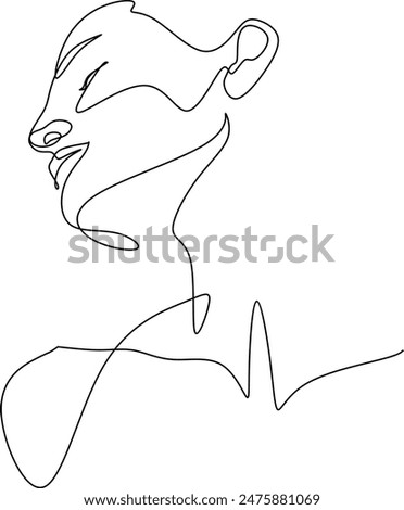 Continuous line art of an elegant woman, the shape of a neck and face, digital printable design beauty product