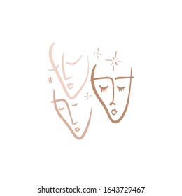 Continuous line art face sketch. Modern abstract drawing. Portrait in minimalistic style. Vector illustration. Clipart image.