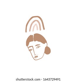 Continuous line art face sketch. Modern abstract drawing. Portrait in minimalistic style. Vector illustration. Clipart image.