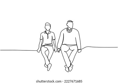 Continuous line art of father with grown up sons. Family and fatherhood. Struggles of a father concept. Family bonding and togetherness art. Concept vector art.