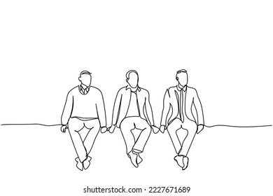 Continuous line art of father with grown up sons. Family and fatherhood. Struggles of a father concept. Family bonding and togetherness art. Concept vector art.