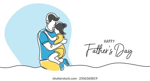 Continuous line art of a father hugging his child. Minimalist vector illustration for Father's Day isolated on white.