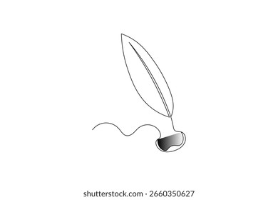 Continuous line art of feather pen isolated vector
