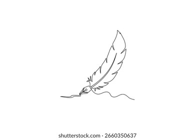 Continuous line art of feather pen isolated vector
