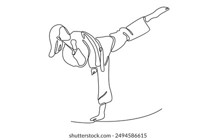 continuous line art of female karate illustration