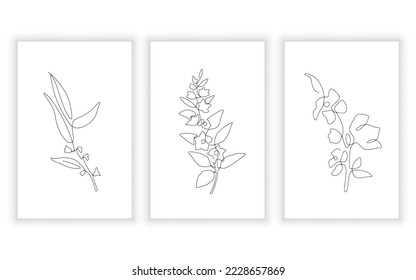 continuous line art flower and botanical concept element collection. minimal concept.