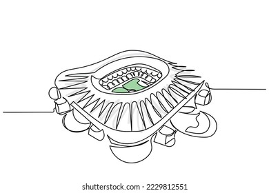 Continuous line art of football stadium in Qatar. Important buildings and landscapes. Sports vector art.