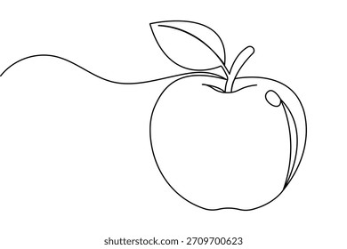 Continuous line art of a fresh apple with a leaf and a stem. icon. illustration