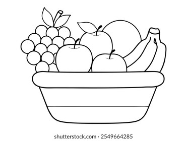 Linha contínua arte da cesta de frutas - Ilustração de produto fresco minimalista