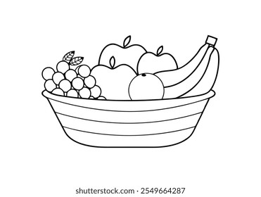 Continuous Line Art of Fruit Basket – Minimalist Fresh Produce Illustration