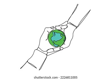 Continuous line art of globe. Protect mother earth. Conservation of nature concept. Climate protection. Conserve Earths resources. Conserve water. Choose sustainable concept art. Icon and symbols.