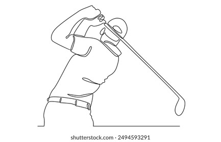 continuous line art of golf player hit the ball