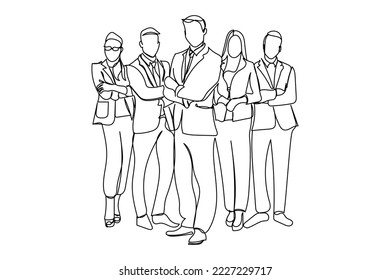 Continuous line art of group of corporate people. Business meeting and workshop. Executive people together. Official board meeting. Diverse business persons vector. 