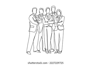Continuous line art of group of corporate people. Business meeting and workshop. Executive people together. Official board meeting. Diverse business persons vector. 