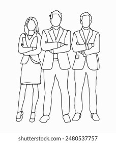 Continuous line art of group of corporate people, meeting business people concept hand drawn illustration vector