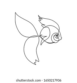Arte continuo en línea, peces dibujados a mano.  retrato, elegante pez dorado. Ilustración vectorial para el eslogan de diseño, pantalones T.