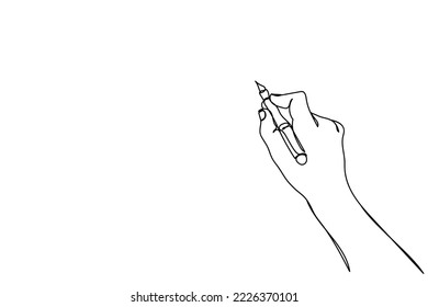 Continuous line art of a hand holding a pen or marker. Teaching and instructions concept. Educators and guides. Learning