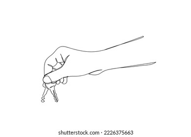 continuous line art of a hand holding keys.