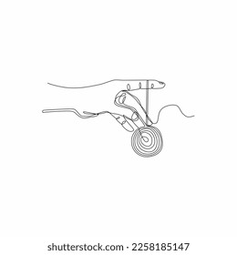 continuous line art of hand holding toy