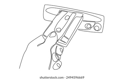 continuous line art of hand holding cassette tape ribbon