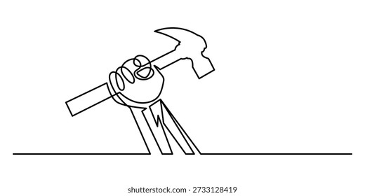 Linha contínua arte de mão segurando martelo para dia de trabalho ilustração vetor minimalista