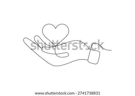 Continuous line art of a hand offering love and care icon
