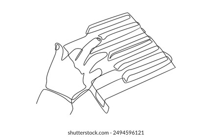 continuous line art of hand playing piano illustration