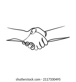 Continuous Line Art Hand Shake Vector Illustration. One Line Art Of Handshake Business Agreement