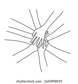 Manos continuas de arte en línea. Concepto de trabajo en equipo, amistad y grupo de personas. arte abstracto de equipo