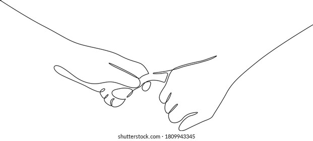 dibujo de línea continua Manos sosteniendo dibujo de una sola línea. Ilustración mínima de una línea. Dibujo de línea continua de gesto manual. Ilustración Moderna De Contorno Minimalista.