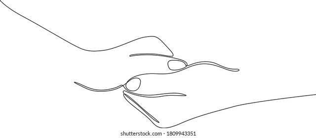 continuous line art Hands Holding Single Line Art Drawing. Minimal One Line Illustration. Hands Gesture Continuous Line Drawing. Modern Minimalist Contour Illustration.