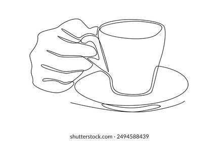 continuous line art of hands holding a coffee cup