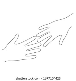 Continuous line art of hands symbolizing a team or teamwork flat color icon for business, inclusion concept, love concept isolated