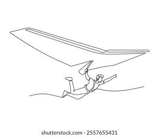 Continuous line art of a hang glider in flight, showing the elegance and thrill of this adventurous sport