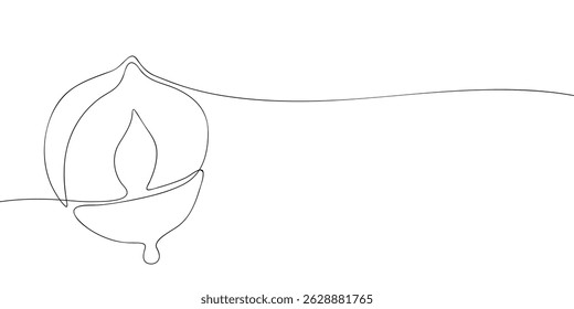 Linha contínua arte de uma avelã mergulhada em chocolate, desenho minimalista perfeito para alimentos e snack desenhos gráficos.
