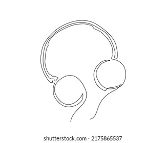 Continuous line art of  headphones. Outline drawing of music device. Sketch headphones one line vector illustration. 