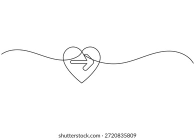 Corazón de arte de línea continua con Ilustración vectorial direccional de flecha