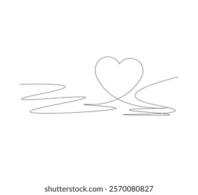 Continuous line art heart drawing, white background, Hand drawn vector illustration in continuous lines. Line art decorative design