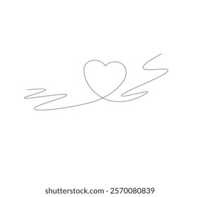 Continuous line art heart drawing, white background, Hand drawn vector illustration in continuous lines. Line art decorative design