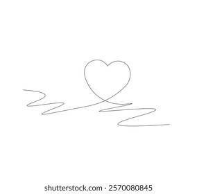 Continuous line art heart drawing, white background, Hand drawn vector illustration in continuous lines. Line art decorative design