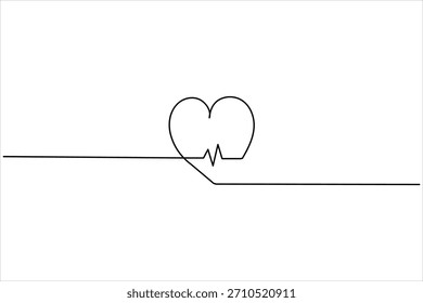 Forma cardíaca de arte de linha contínua com ilustração de símbolo de pulso de batimento cardíaco