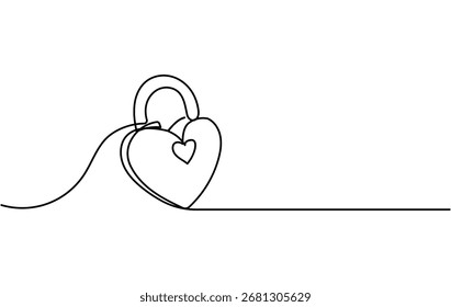 Continuous Line Art of Heart Shaped Vorhängeschloss mit Romantischem Symbol - Minimalistische Illustration von Liebe und Sicherheit
