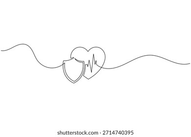 Continuous Line Art Heart with Shield and Pulse Health Protection
