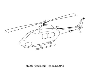 Linha contínua arte de helicóptero - Ilustração minimalista de aviação e transporte