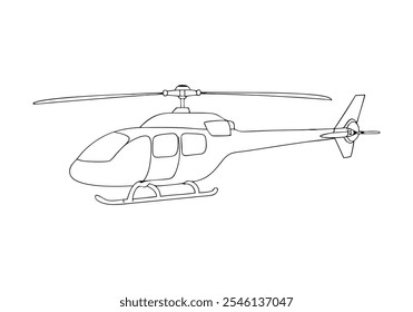 Linha contínua arte de helicóptero - Ilustração minimalista de aviação e transporte