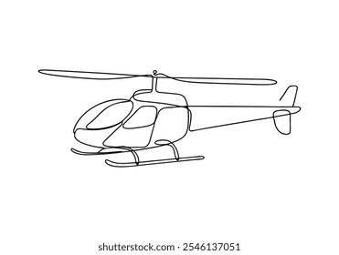 Linha contínua arte de helicóptero - Ilustração minimalista de aviação e transporte