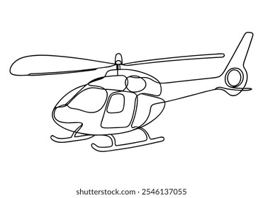 Linha contínua arte de helicóptero - Ilustração minimalista de aviação e transporte